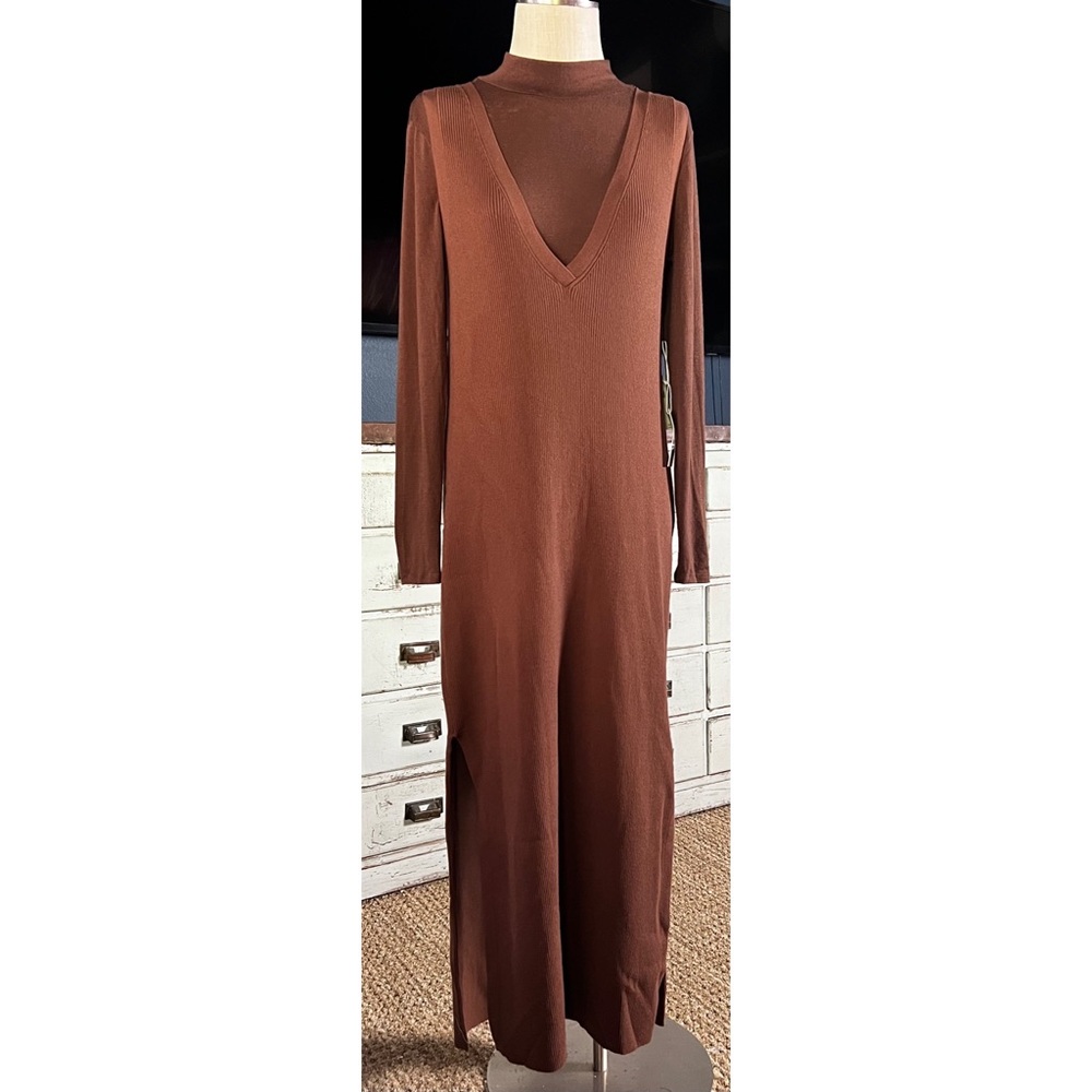 Anthropologie Daily Practice Slim V-Neck Two Piece Knit Dress Set M